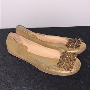 Kate Spade Shimmering Gold Flats with Jewel Accent